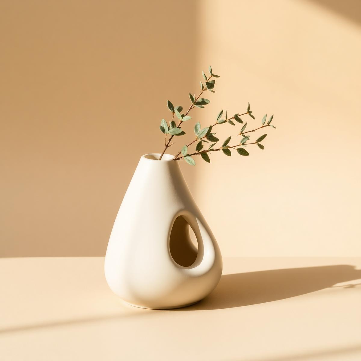 Vaso escultural com galho verde